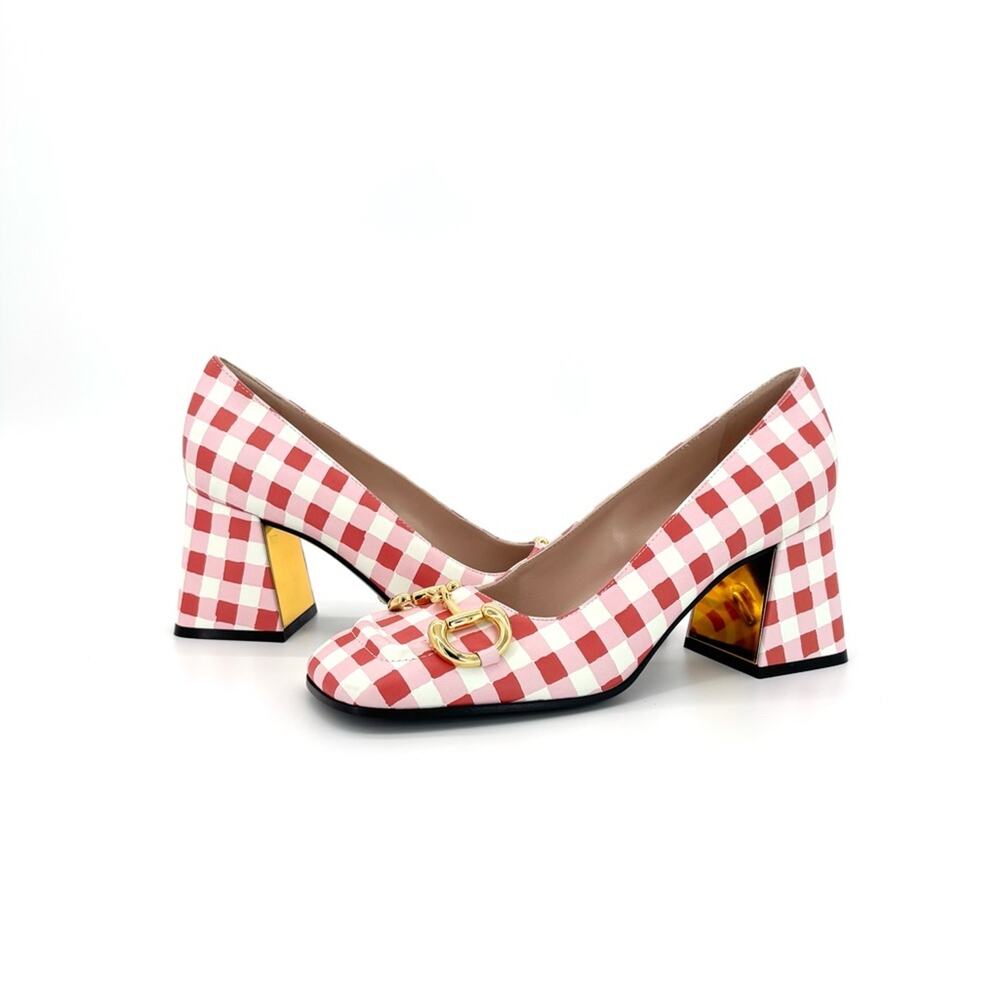 Gucci Baby Horsebit Ken Scott Garden Checkered Platform Heels Pumps 37.5 - Picture 3 of 10